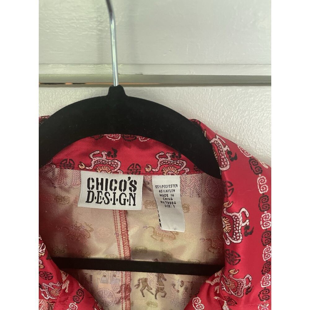 Vintage Chicos Asian Inspired Oriental Print Shacket Jacket Art To Wear Size 1 - Picture 2 of 11